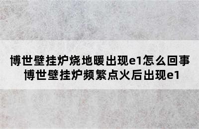 博世壁挂炉烧地暖出现e1怎么回事 博世壁挂炉频繁点火后出现e1